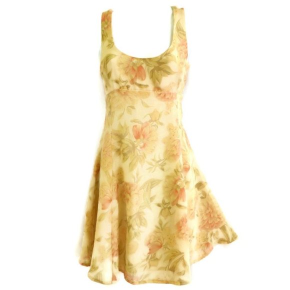 Vintage Dresses & Skirts - SOLD Limited Dress  90s Pale Yellow Floral Fit Flare Zipper Lined Princess 4
